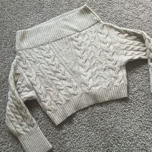 Express Off-the-Shoulder Cable Knit Sweater - Cream